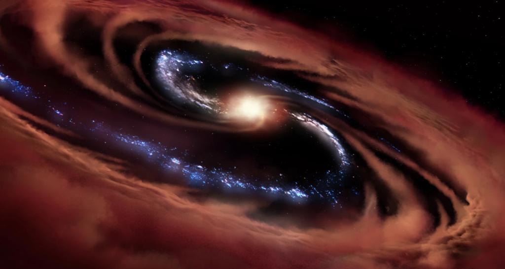 Найдена странная галактика, продолжающая порождать звезды вопреки чудовищной черной дыре в центре