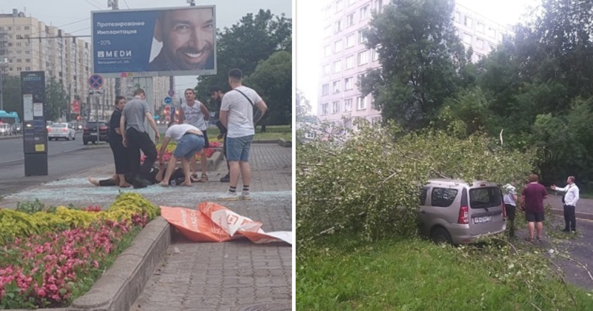 В Санкт-Петербурге сильный ураган повалил столбы и деревья