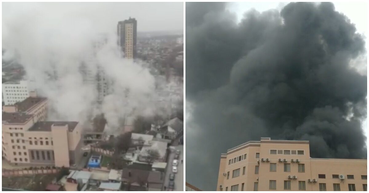 В Ростове-на-Дону горит здание погранслужбы ФСБ. Очевидцы слышали взрыв